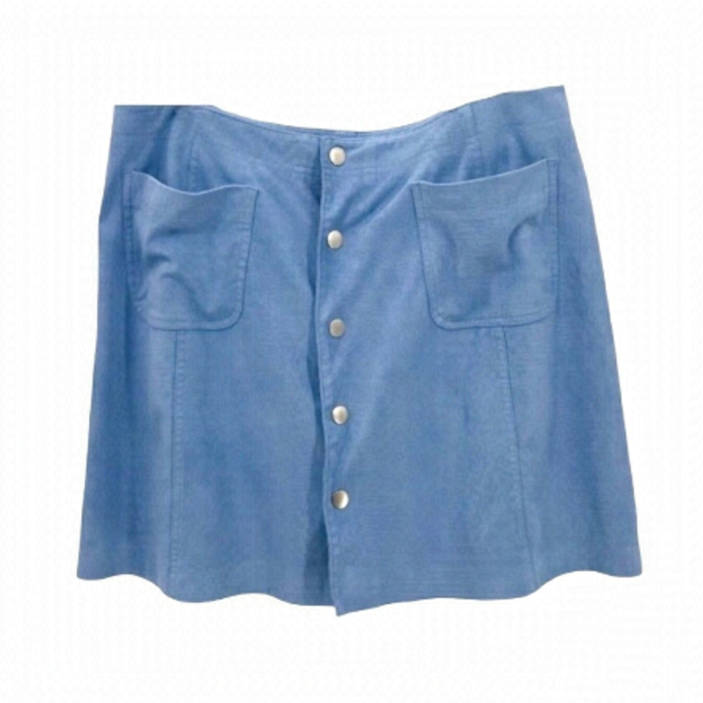 4/$45 BELLE SKY Vintage Pale Blue Sueded Look Flared Mini Length Skirt Curvy 14